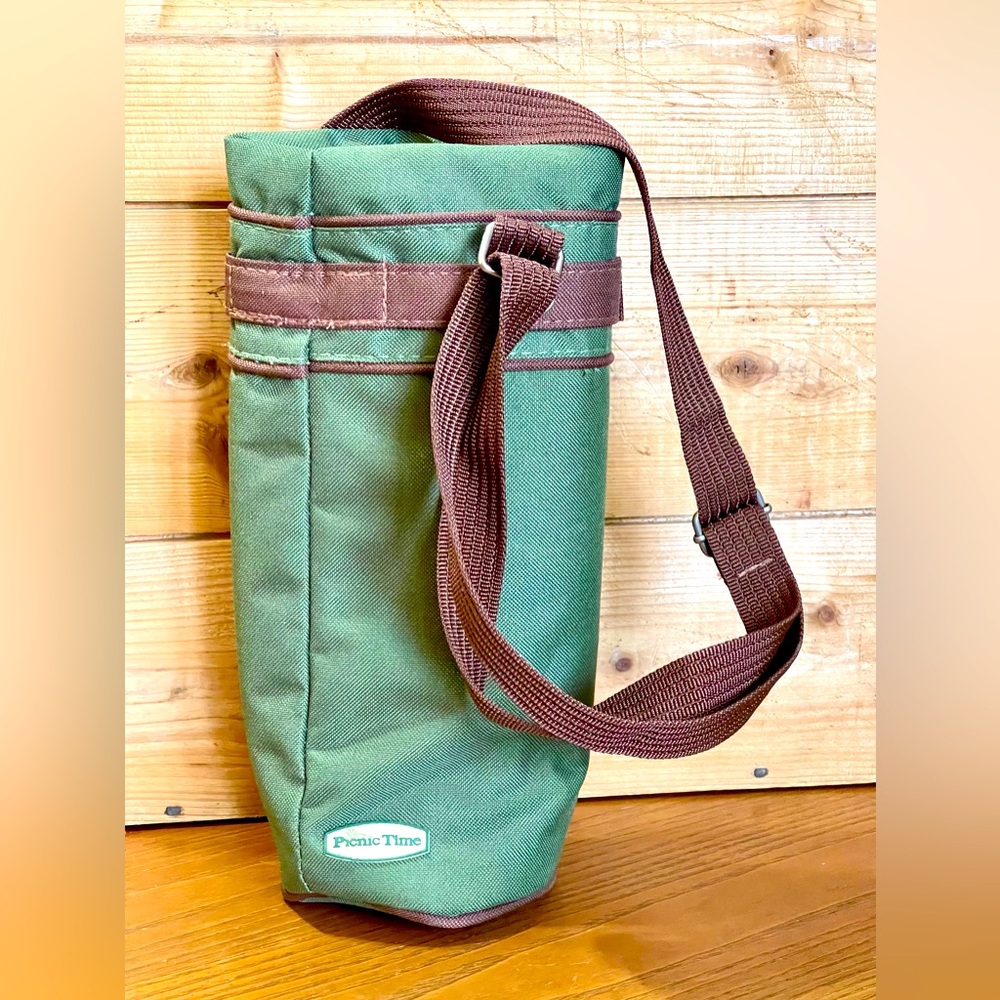 Insulated Picnic Time Wine Bottle Tote Cooler Bag Crossbody Green